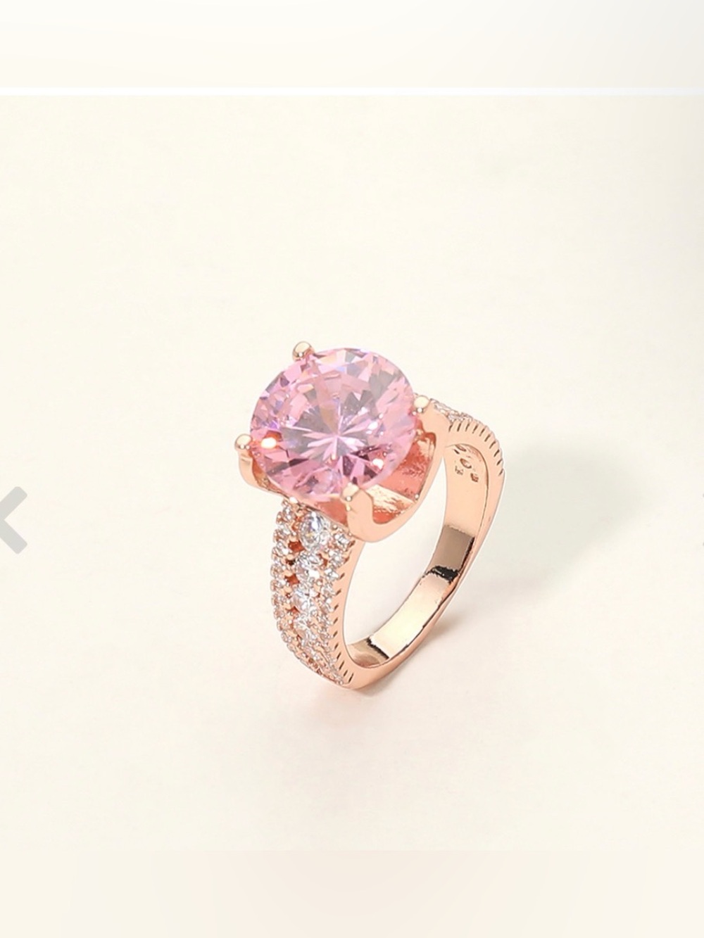Rose Gold Pink Crystal Cocktail Ring - Women Jewelry